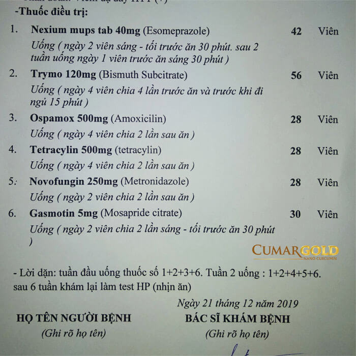 đơn thuốc viêm hang vị dạ dày