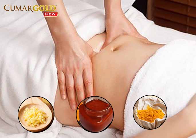 Sử dụng hỗn hợp tinh bột nghệ, rượu nghệ và gừng để massage vùng có mỡ thừa